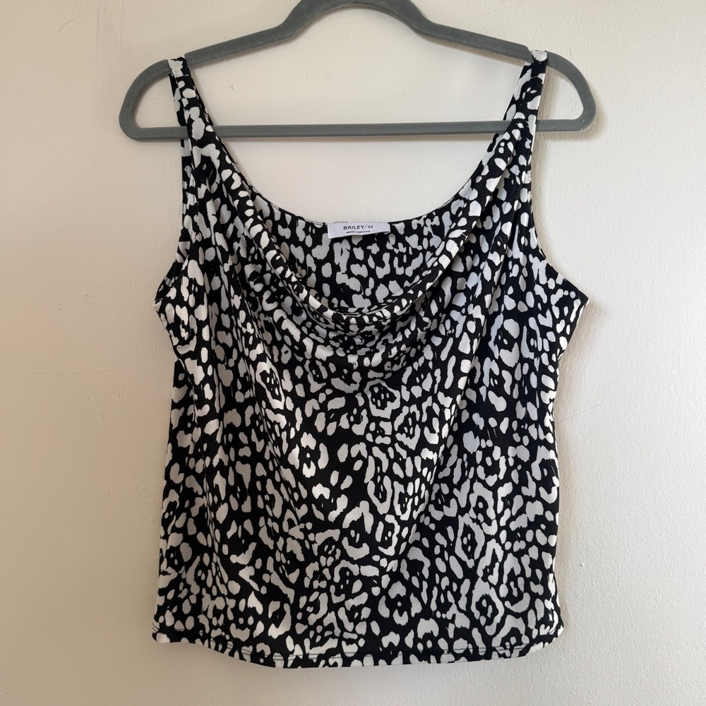 Bailey 44 Cowl Neck Animal Leopard Print Tank Top White Black Sleeveless Medium